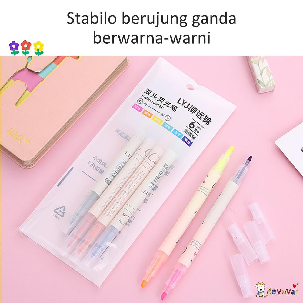 BEVAVAR 6Pcs/Set Stabilo Warna Warni / Highlighter Warna Warni 12 Warna