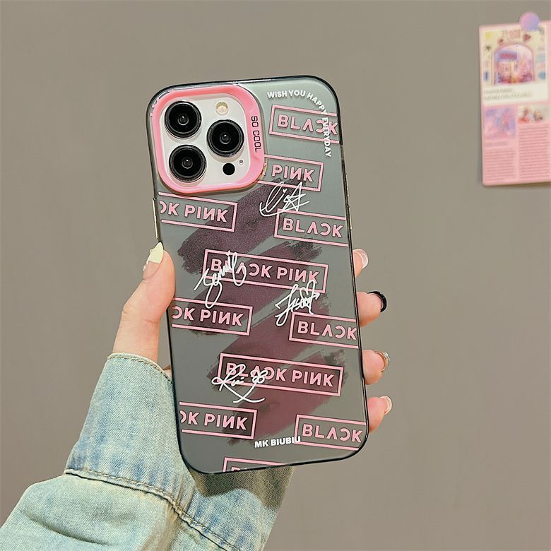 IPHONE Casing Ponsel Desain Signature Double Layer Colorful Silver Full Screen Hitam Dan Pink Kompatibel Dengan Iphone12 13 14 11 Pro Max Qqzs