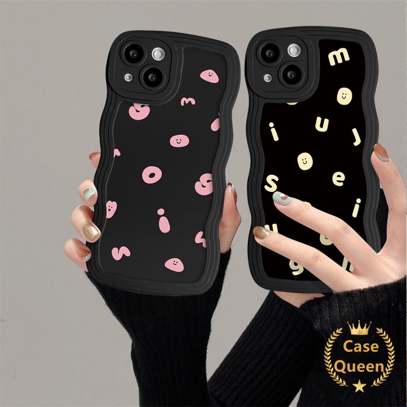 Fashion Bintang Graffiti Huruf Inggris Case Untuk Redmi 10A 9C 10 12C A1 9C NFC 9T 10C 9 9A Redmi Note 9 8 11s 10 11 10S Ins Kartun Sederhana Alfabet Senyum Pasangan Lembut Bergelombang Penutup Tepi