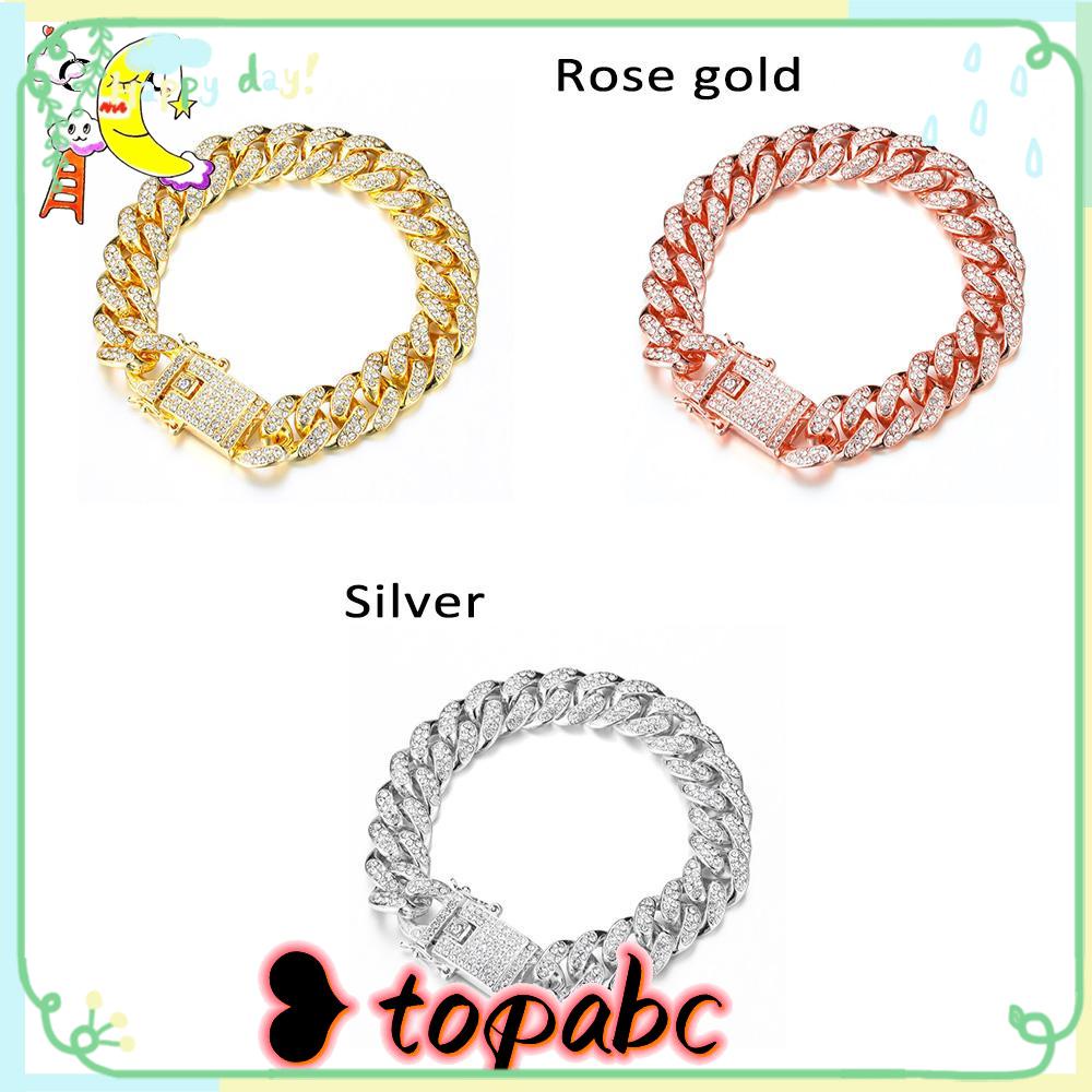 TOP Gelang Lebar 12mm Berlian Mengkilap Mewah Hip Hop