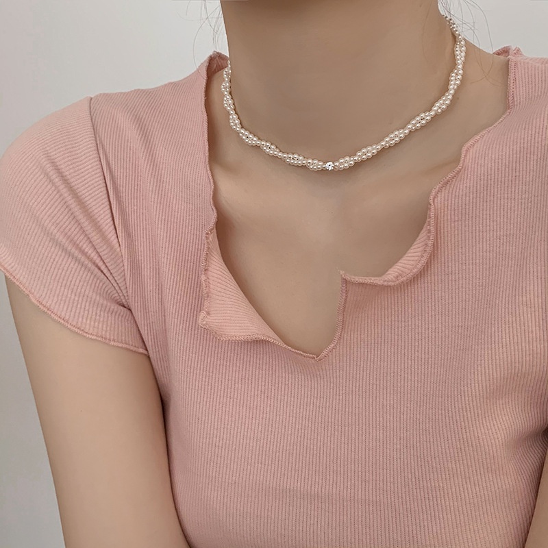 Cahaya Mewah Indah Double-Layer Kalung Mutiara Influencer Perempuan Gaya Baru Desain Niche Berkelas C