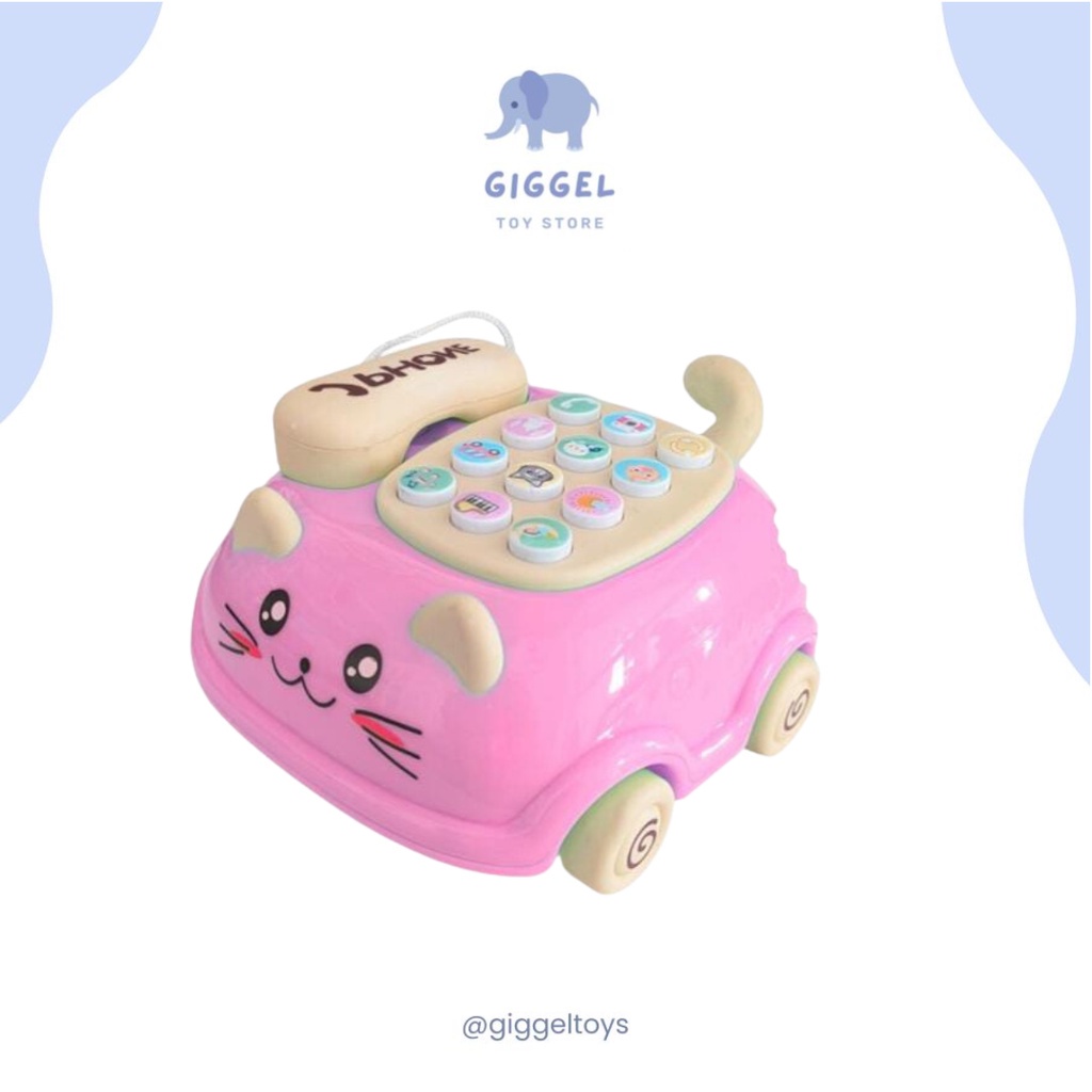 [ Giggel ] CAT PULL PHONE / Telephone Cute Car / Mainan Edukasi Anak Telephone Music Car / Handphone Music Berbentuk Kucing Bilingual Ukuran Besar Bisa Di Tarik