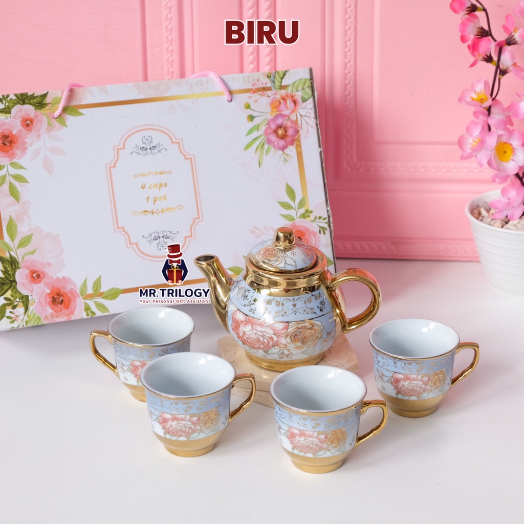 Cangkir Teko TeaPot Set 5in1 Hampers Gelas Teh Kopi Pot Gaya Eropa