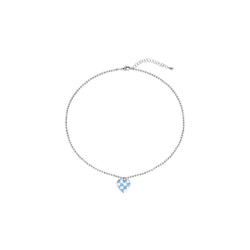 Kalung Cinta Kotak-Kotak Manis Jepang Korea Perempuan Desain Niche Musim Panas Merasakan Rantai Klavikula Produk Baru