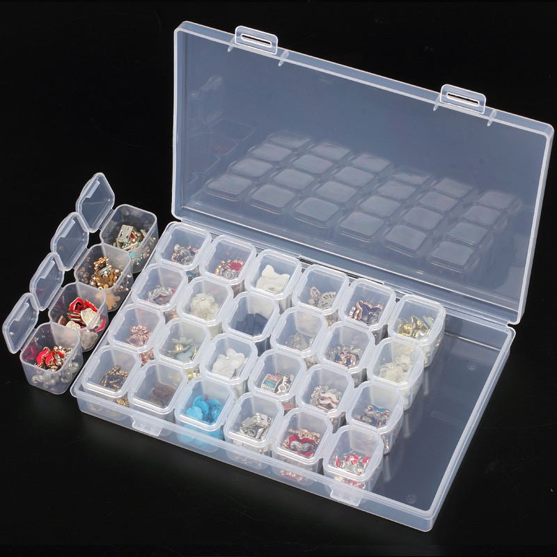 AVVET Organizer Box Penyimpanan Manik Manik Sekat Box Storage 24 Sekat Grid Box 28 Slot Transparant Murah Import Kotak Tempat Penyimpanan Perhiasan Emas Jewelry