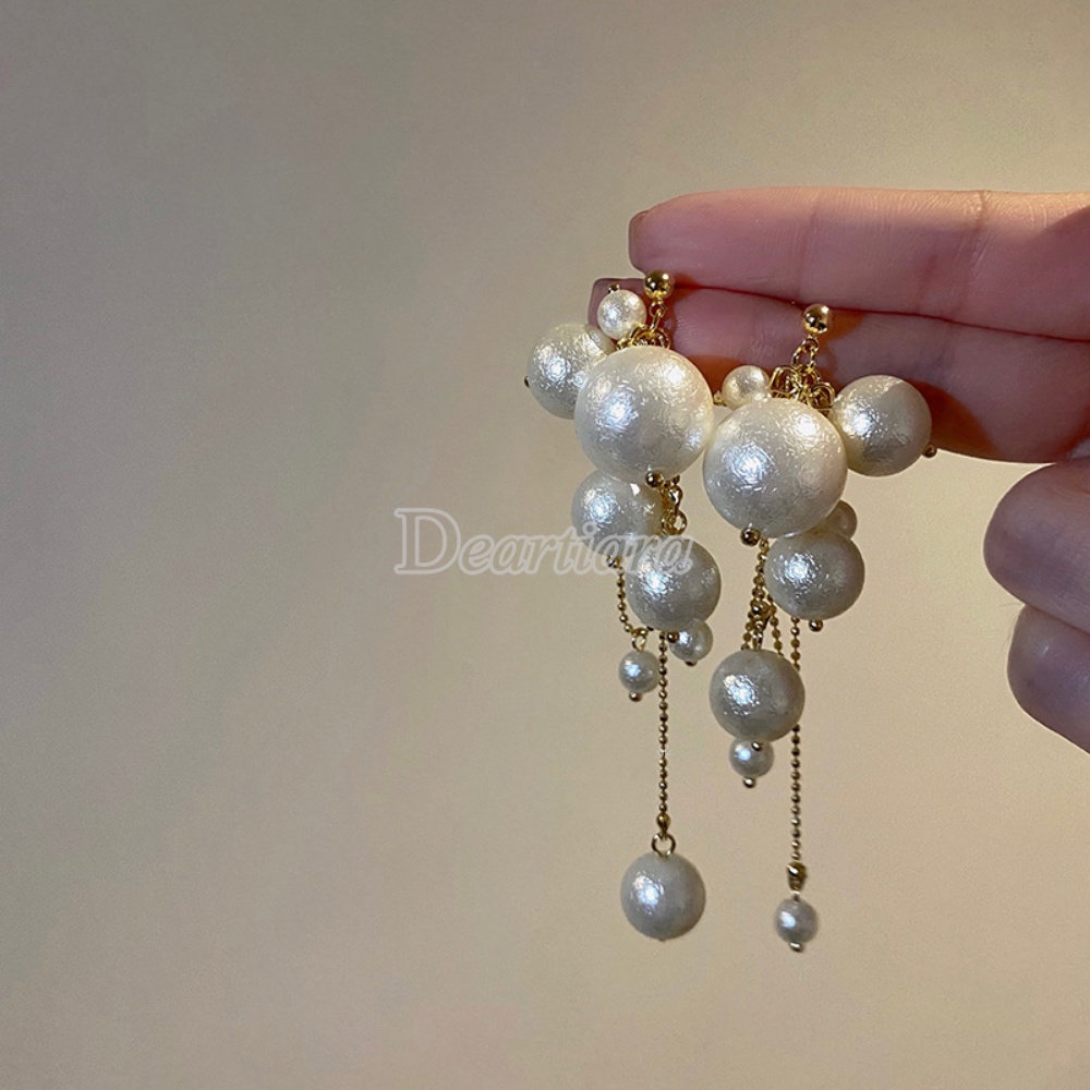 Mode Romantis Mutiara String Earrings Desain Rasa Anting Baru Kapas Pearl Earrings Jarum Perak