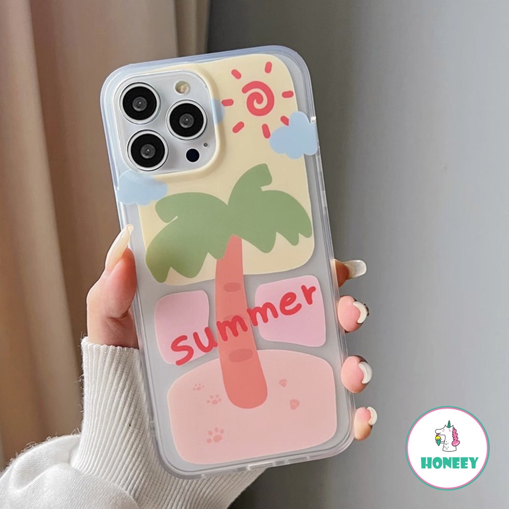 Musim Panas Pantai Pohon Kelapa Ponsel Bening Case Kompatibel Untuk Iphone14 Pro 13 12 Pro Max Case iPhone 11xr XS 7 8Plus Kartun Lucu Soft Cover