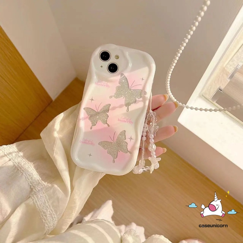 Retro Art Dreamy Laser Butterfly Soft Case Untuk Redmi A1 10C 10 9T 9 A2 9A 10A 9C NFC Redmi Note8 10s 11s 9 11 10 12 Pro Max POCO M3 3D Wavy Curved Edge Case Dengan Gelang Lanyard