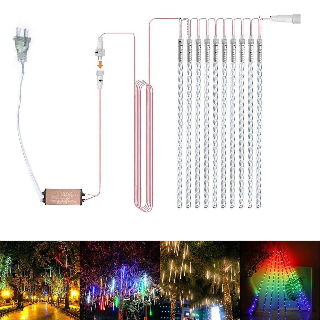 MurmerOfficial lampu meteor led isi 8pcs batang/50cm /jatuh rain snow taman hias meteor/lampu meteor 50cm rgb E022