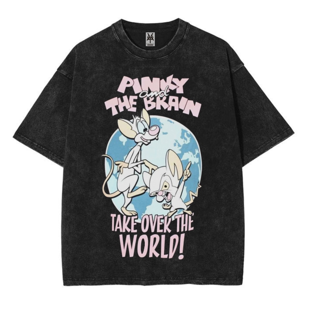 Kaos oversize pinky and the brain take over the world washed washing vintage tee