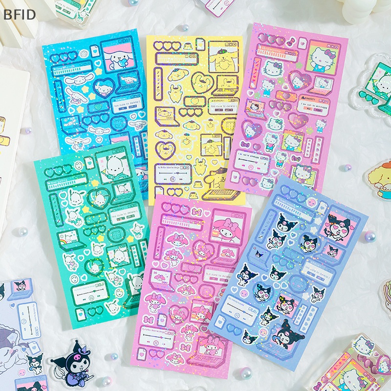 [BFID] New Sanrio Cinnamoroll Melody Girl Lucu Tangan Akun Stiker Kartun Diy Goo Card Stiker Tangan Bahan Rekening Glitter Stiker [ID]