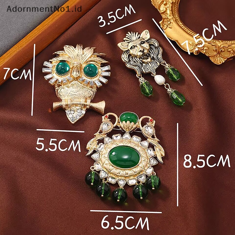 [AdornmentNo1] Vintage wanita berlian imitasi burung hantu singa rumbai bros lencana gaya istana Lady Retro hewan liontin pin aksesoris