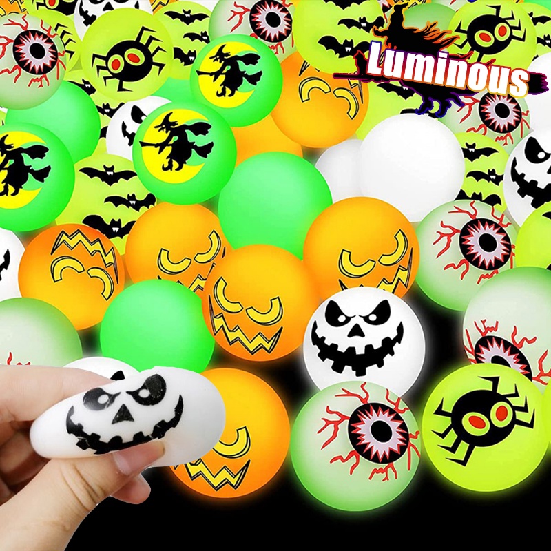 32mm Halloween Mengerikan Bola Goyang/Luminous Horror Witch Spiders Bola Mata Bounce Bola Karet/Anak Lucu Bola Melompat/Anak-Anak Mainan Anti Stres/Perlengkapan Dekorasi Pesta Halloween