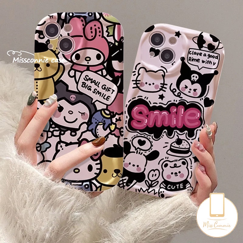 Untuk Realme C35 C55 C21Y C25 C30 C21 C15 C25s C25Y C17 C2 C1 C53 C20A C3 6i 5i 7i 5 9i 5s C12 C33 C31 C11 3D Wavy Curved Edge Doodle Letter Lucu Hello Kartun Kuromi Kitty Soft Case