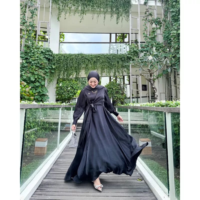 Delvy Dress Muslim Gamis Shimmer Modern Kekinian Polos Basic All Size Fit To XL Besar Gaun Pesta Kondangan