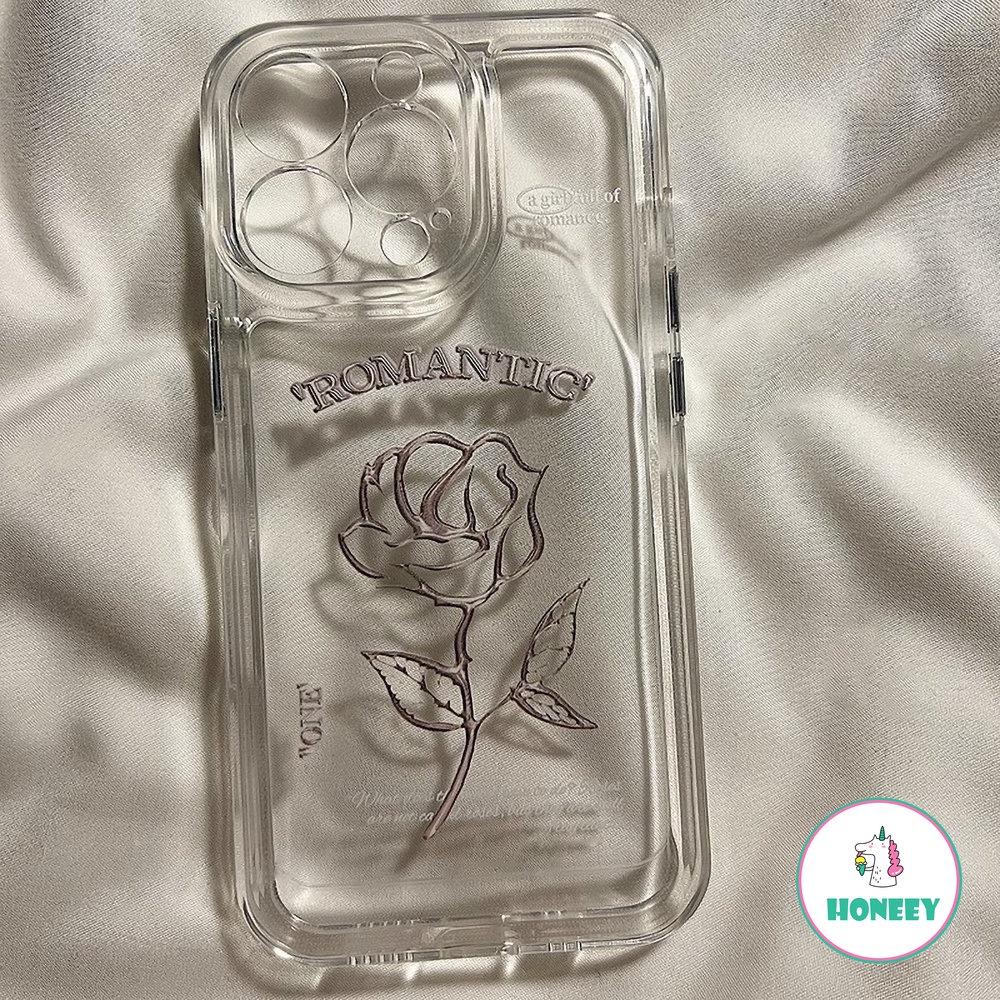 IPHONE Casing Ponsel Retro Transparan Bunga Rose Sweet Art Silver Simple Untuk Iphone14 13 11 12 Pro Max Xs XR 7 8 Plus Case Cute Cover