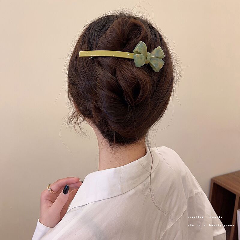 Vintage Bow Knot Spring Clip Acrylic Style Top Clip Pan Hair Grab Clip Alat Ajaib Gaya Baru Sederhana