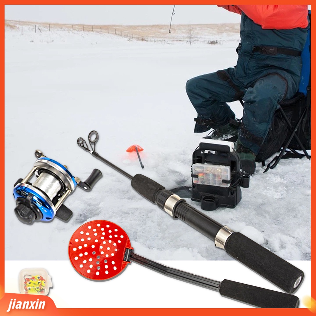 (In Stock) 1set Musim Dingin Memancing Kit Non-slip Es Pancing Gagang Lipat Sendok Gulungan Kait Perlengkapan Memancing Portabel Tahan Lama Es Peralatan Memancing Kit Untuk Memancing