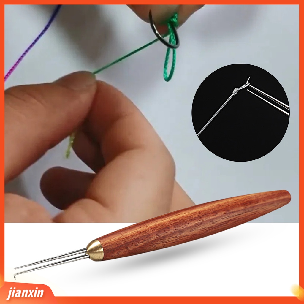 (In Stock) Knot Tying Tool Double Needles Cendana Handle Ujung Tajam Portable Anti-slip Tie Knot Stainless Steel Tippet Strand Knotter Fishing Hook Tie Device Alat Pancing