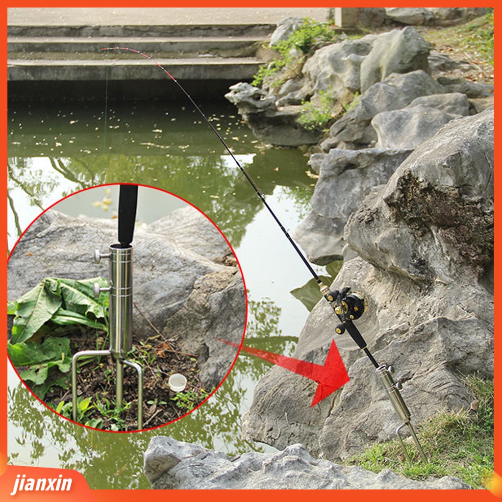 (In Stock) Parasol Rumput Spike Multifungsi Portable Menebal Warna Silver Parasol Stand Support Split Ground Spike Outdoor Metal Fishing Rod Stand Aksesoris Pancing