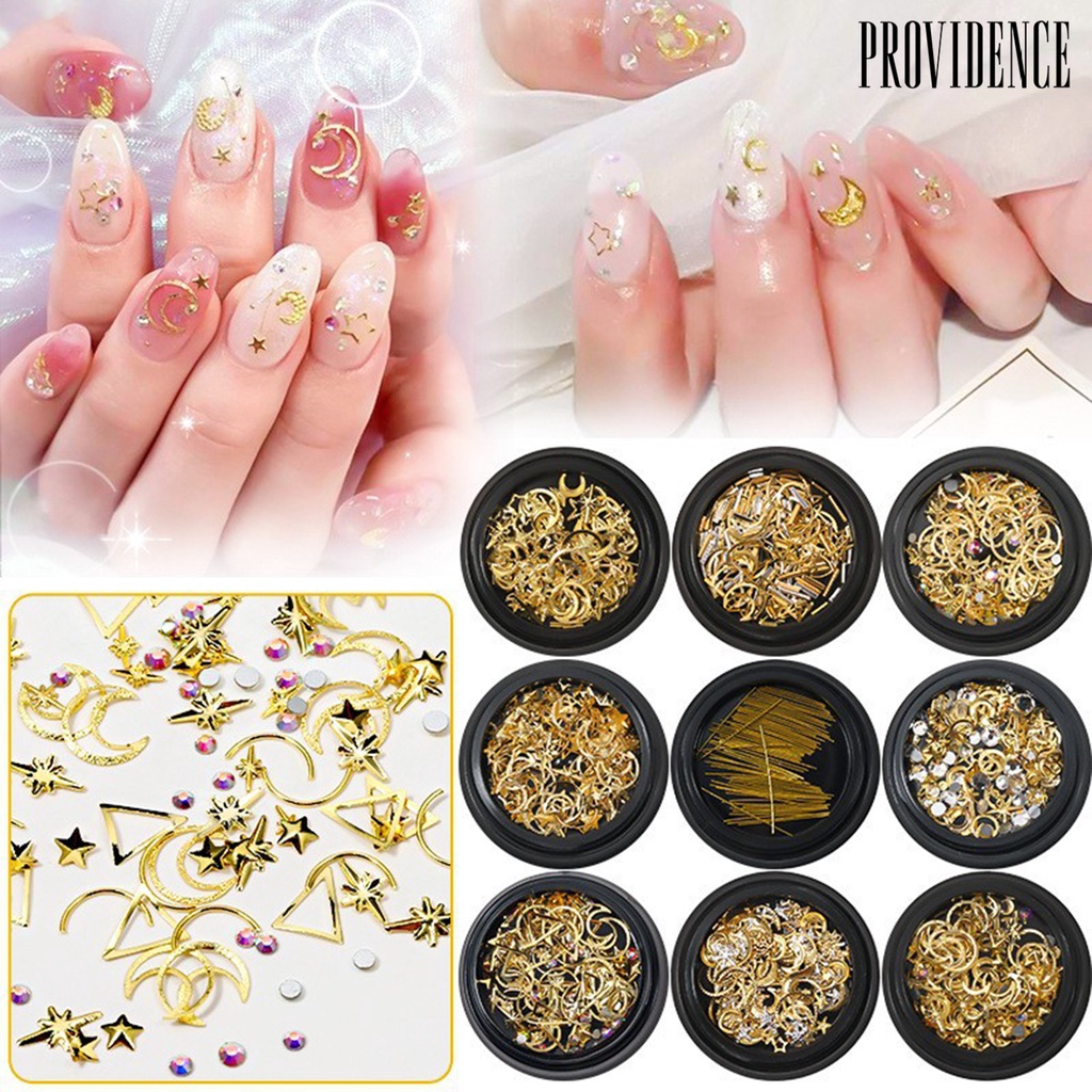 Providence 1kotak DIY Nail Art Dekorasi Hollow-out Alloy Bintang Bulan Segitiga Serpihan 3D Glitter Berlian Imitasi Charms Nail Art Perhiasan Campuran Aksesoris