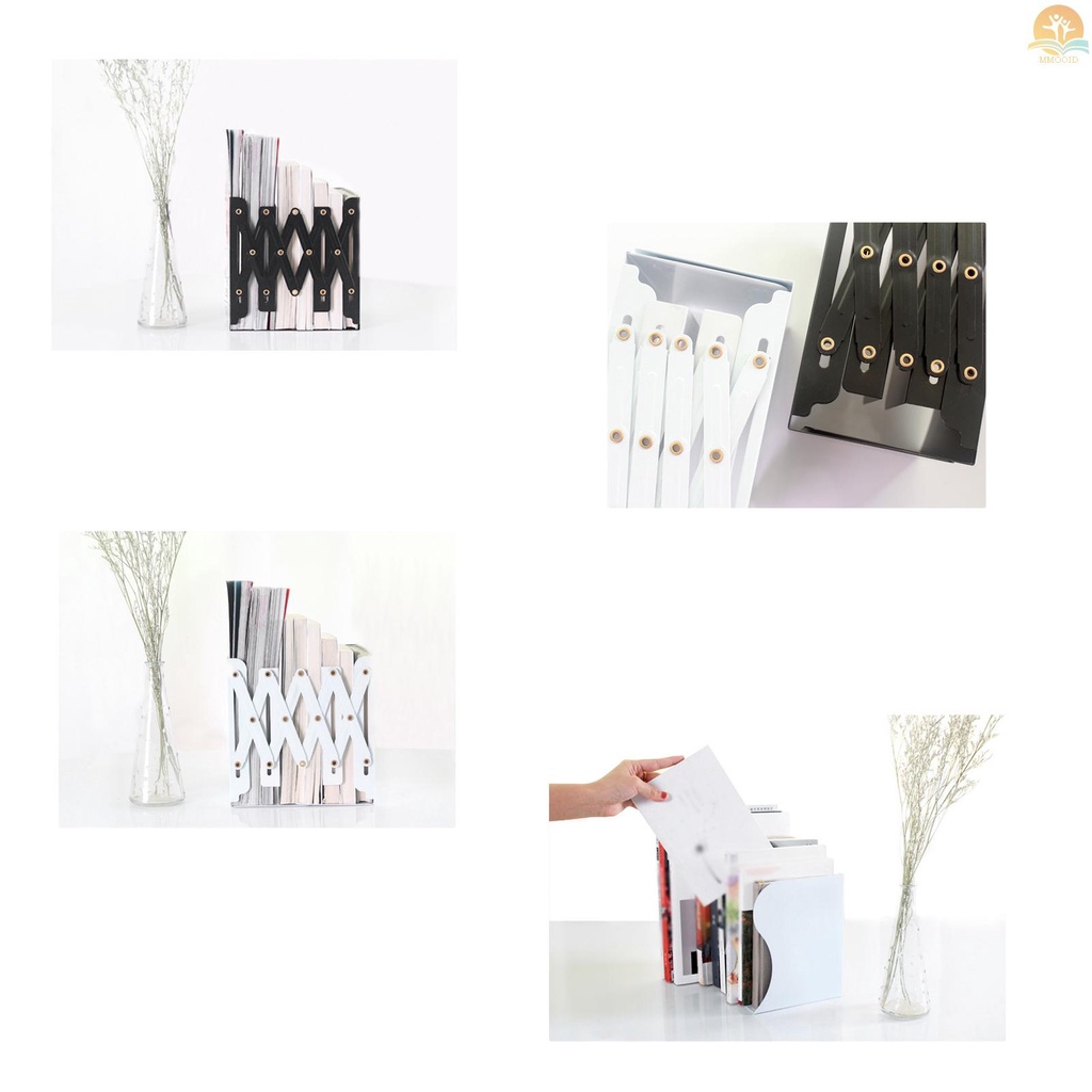 In Stock Telescopic Book Stand Retractable Bookends Metal Ujung Buku Pengikat Hias Holder Organizer Adjustable 10.5cm /4.1 ''Sampai 43cm /16.9'' Lebar Rak Buku Desktop Untuk Sekolah