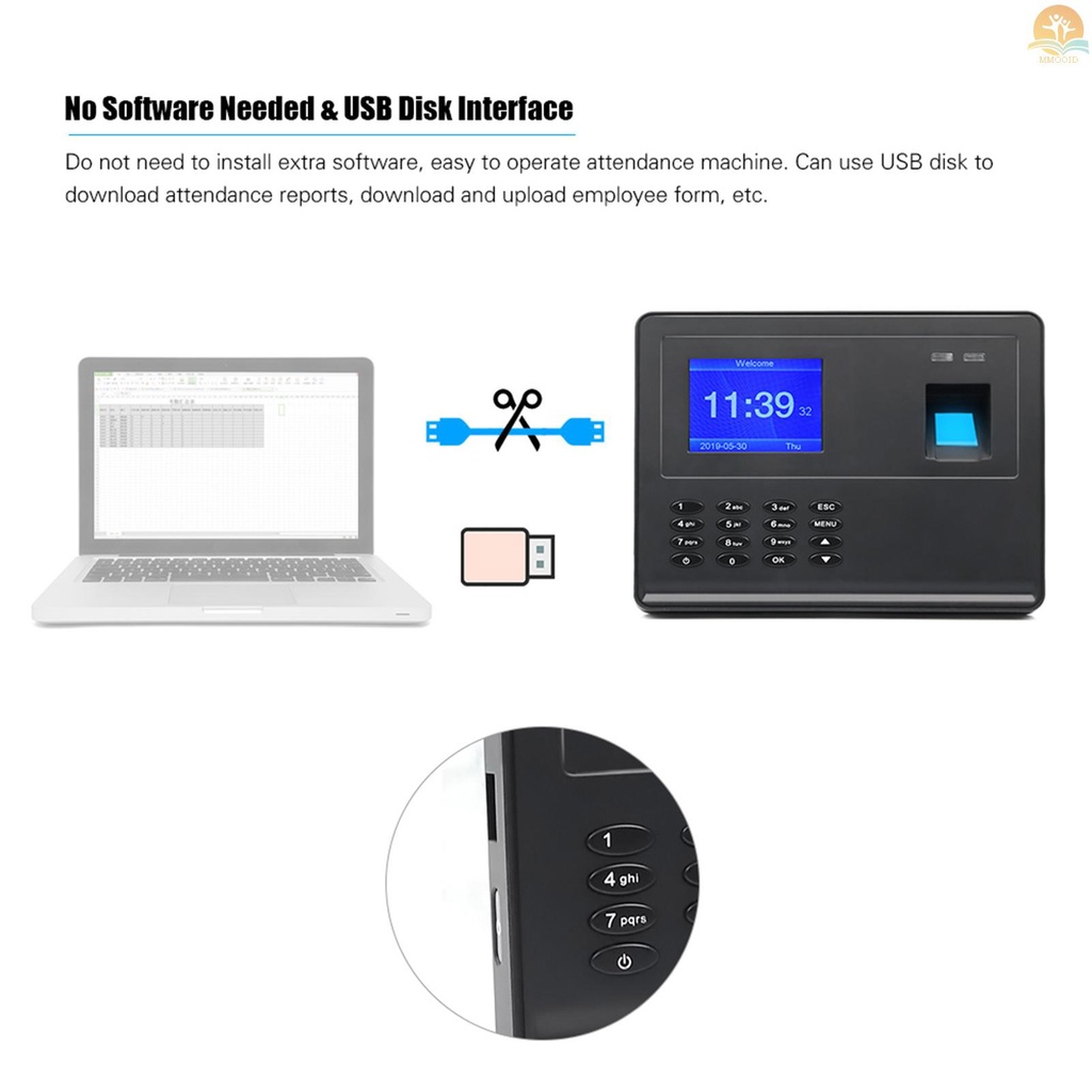 In Stock Biometrik Fingerprint Password Time Attendace Machine Karyawan Cek-in Time Clock Recorder Reader Dengan Layar TFT 2.8 Inci Multi Bahasa Dukungan USB Disk Data Downloa