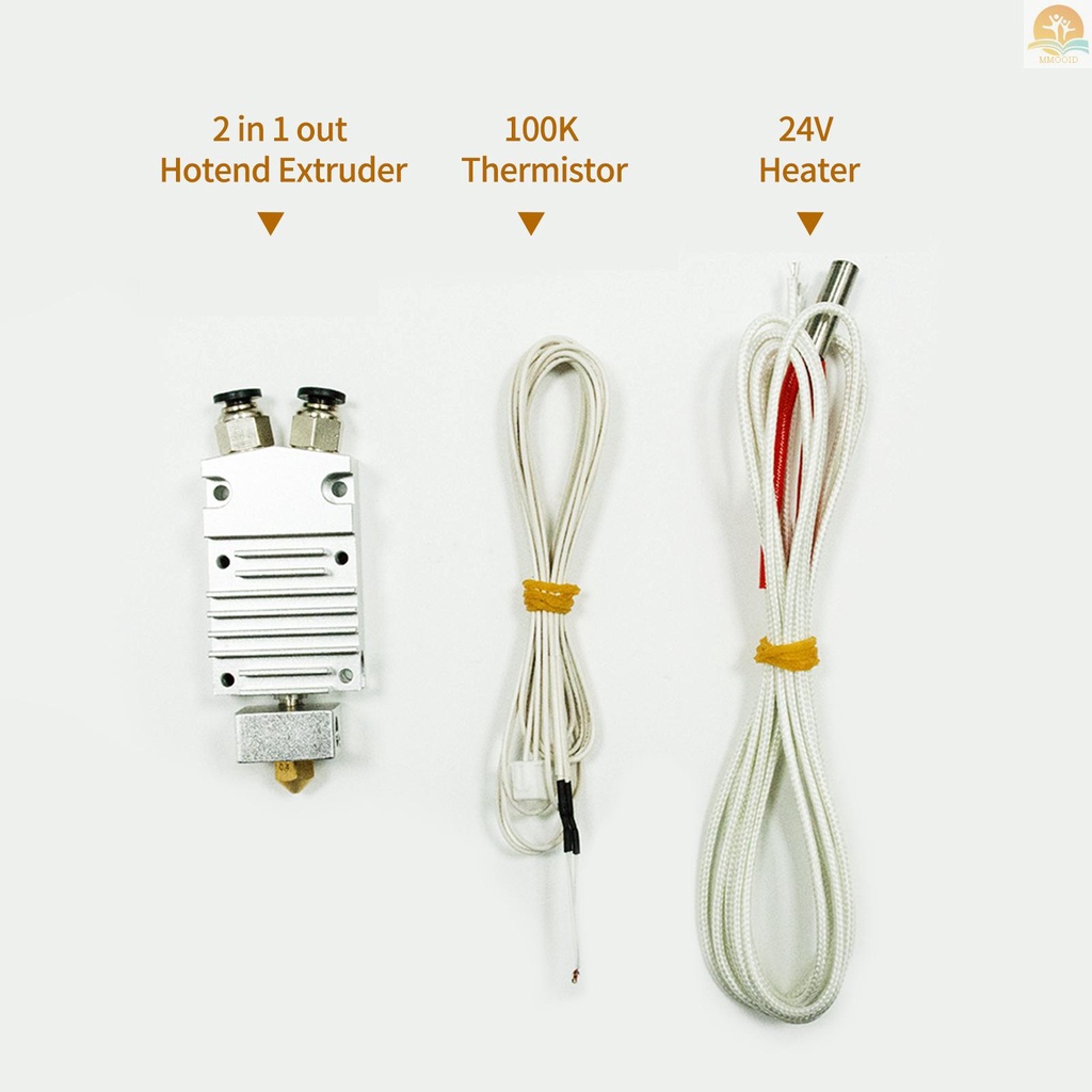 In Stock TRONXY 2in1 Out Dual Color Hotend Extruder Kit Dengan Pemanas Kawat Thermistor 0.4mm Nozzle Kuningan 24V Untuk TRONXY 2E Model 3D Printer