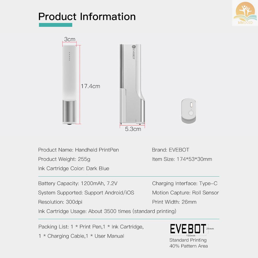 In Stock Portable PrintPen Handheld Printer Inkjet Pen Mesin Cetak Tato Kompatibel Dengan Smartphone Android/iOS Untuk Semua Permukaan DIY Pola Pencetakan Kode Tato