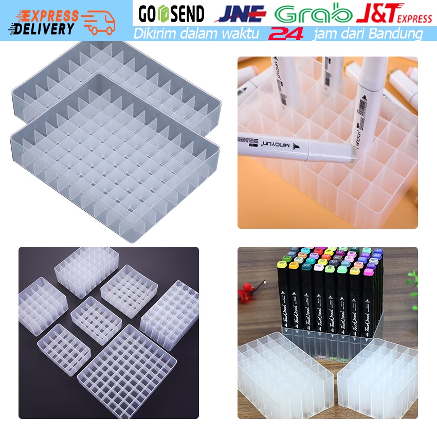 

Putih Plastic Rak Stand Holder Penyimpanan Kuas Pensil Pena Marker 30 / 48 / 80 Slot