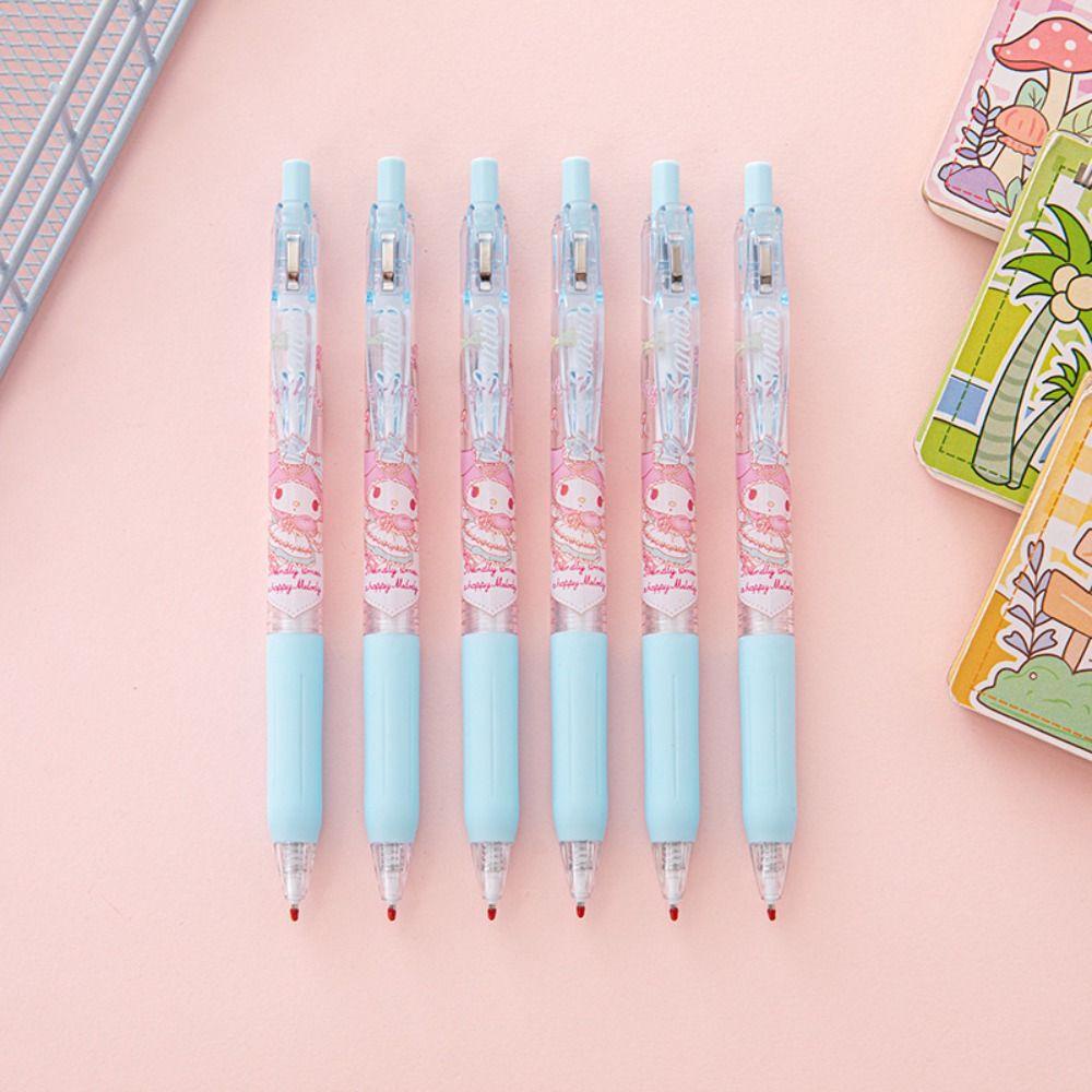 LANFY 6pcs/set My Melody Kuromi Neutral Gel Pen, Tinta Hitam Anime Kartun Press Gel Pen Set, Pena Tulisan Kawaii ST Nib Bolpoin Untuk Alat Tulis