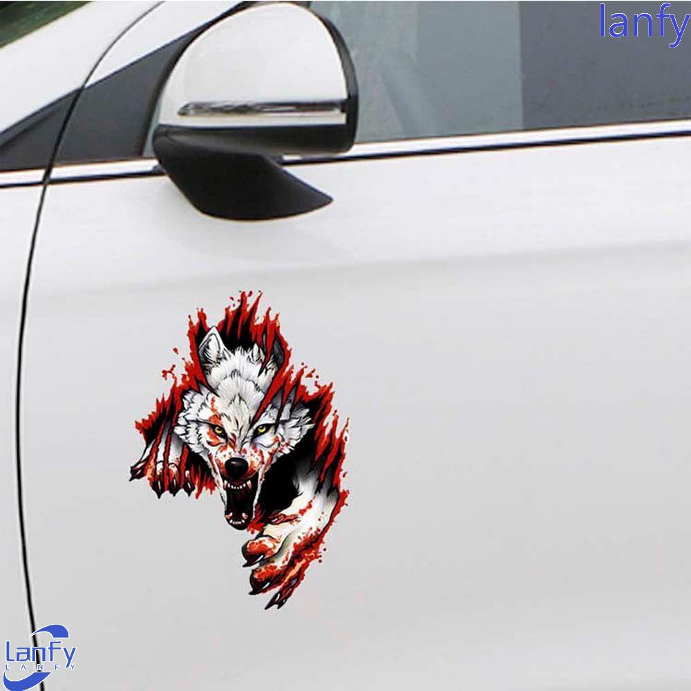 LANFY Stiker Mobil Kepala Serigala Kreatif Keren Aksesoris Styling Mobil Stiker Hias Pintu Mobil Scratch blocking Car Body Decoration