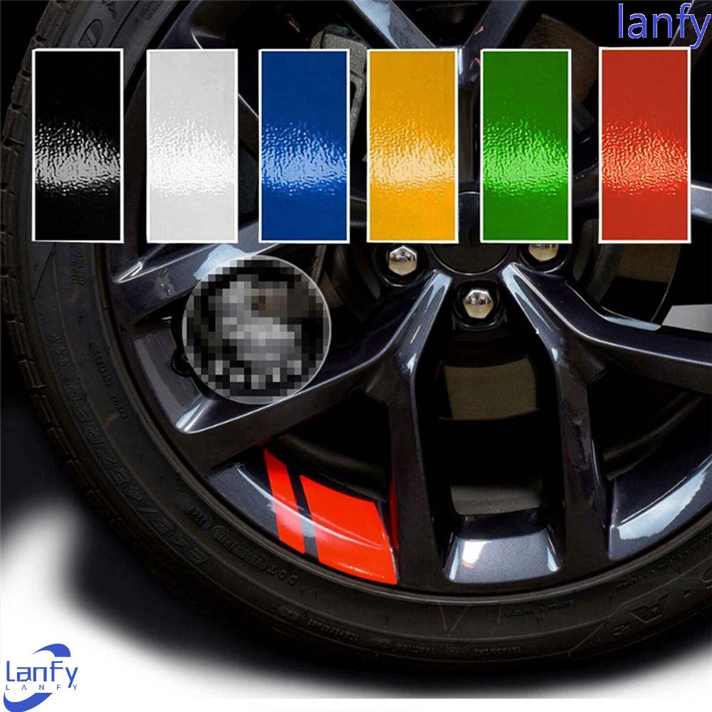 LANFY Stiker Pelek Roda Mobil 6 Pcs PET Racing Wheel Hub Decals Vinyl Decal Stiker Mobil Potongan Presisi Stiker Peringatan