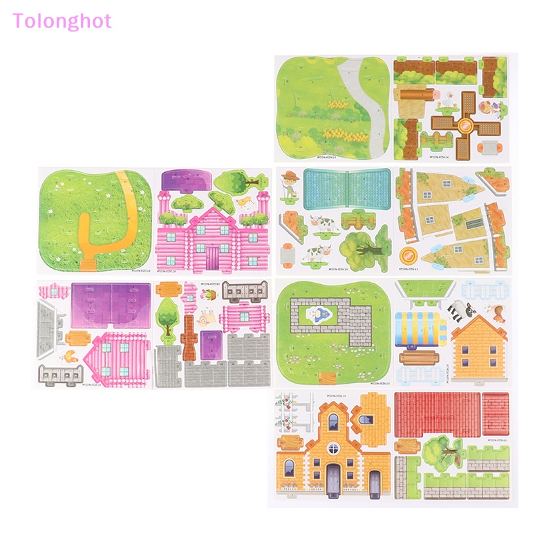 Tolonghot&gt; 1Set DIY Kartu Puzzle 3D Tiga Dimensi Handmade Model Rumah Anak Merakit Mainan Edukasi Sumur