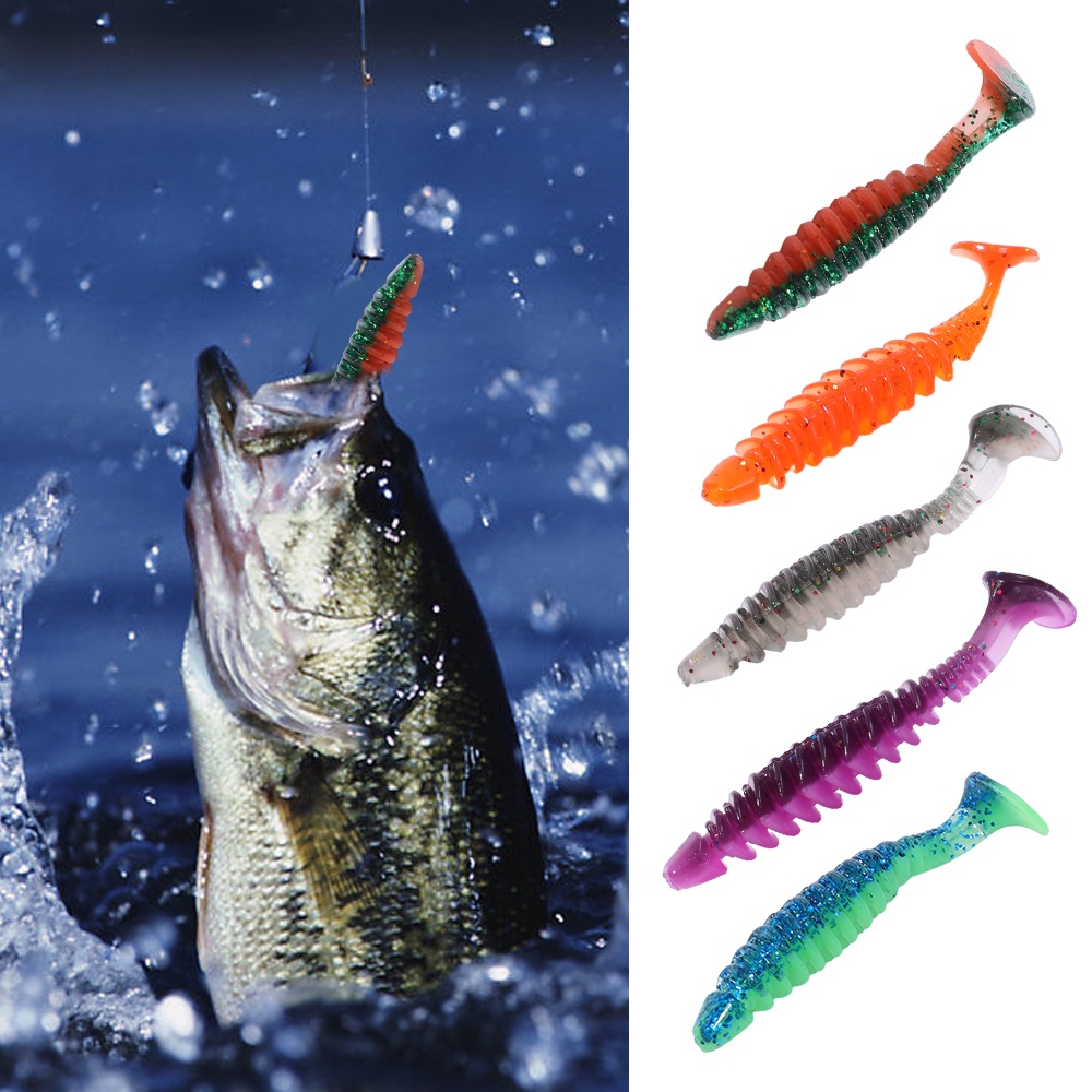 Umpan Ikan T-tail Ulir Terbalik Baru/Umpan Ikan Cacing Lembut/Umpan Pancing Bionic Buatan Silikon/Aksesoris Memancing Pancing/Floating Water Bass Trout Fake Swimbaits