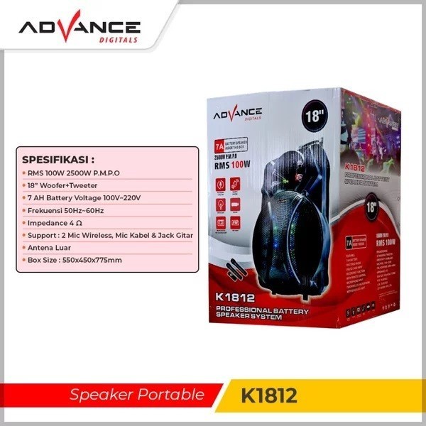 ADVANCE K1812 K-1812 Speaker Meating Portable Bluetooth 2 mic 18 inch / Speaker Meating / Speaker Karoeke / Speaker Bluetooth