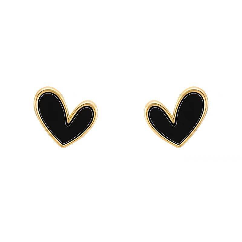 S925 Perak Jarum Hitam Cinta Hati Anting Kecil Temperamen Indah Desain Niche Anting Sederhana Harian