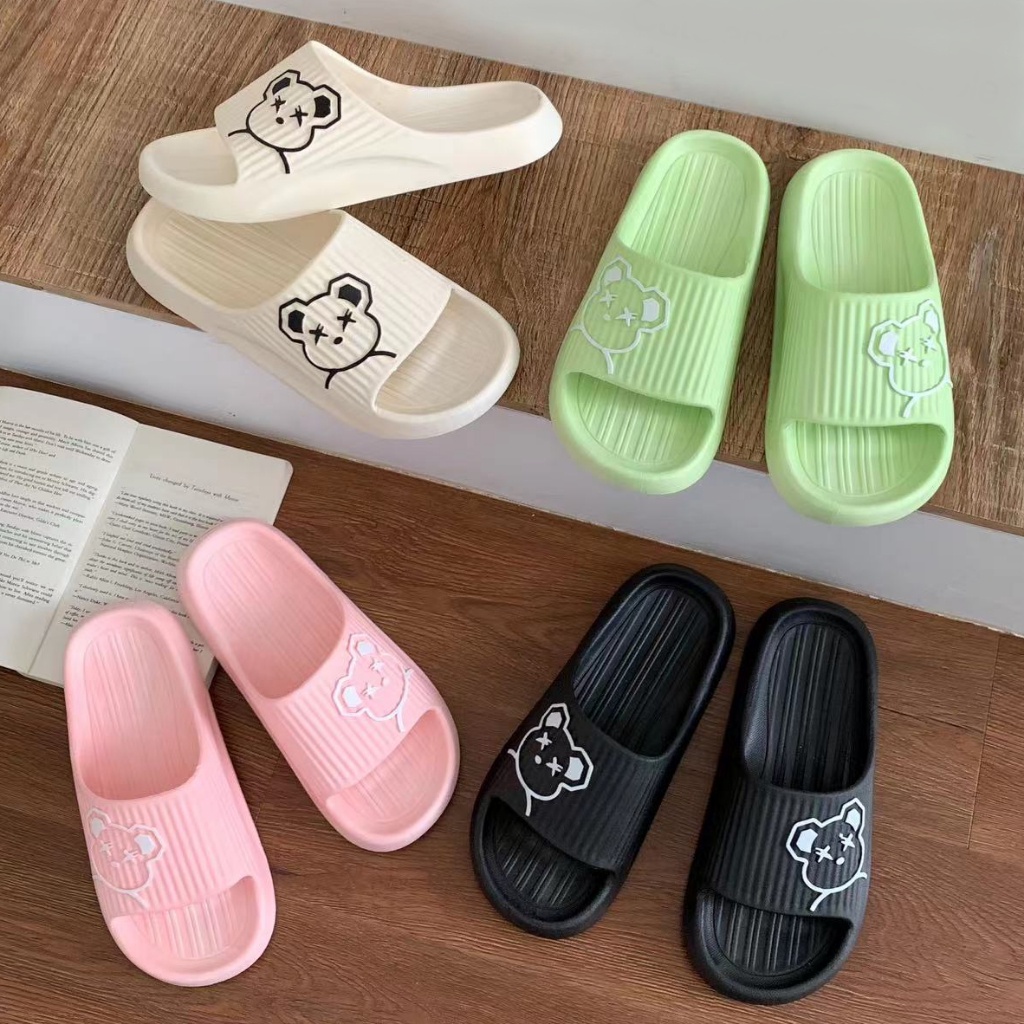 Grosir - S1092 Sandal Slipper Wanita / Sandal Motif Bear / Sandal Beruang / Sandal Slop Jelly Karet Model Bear