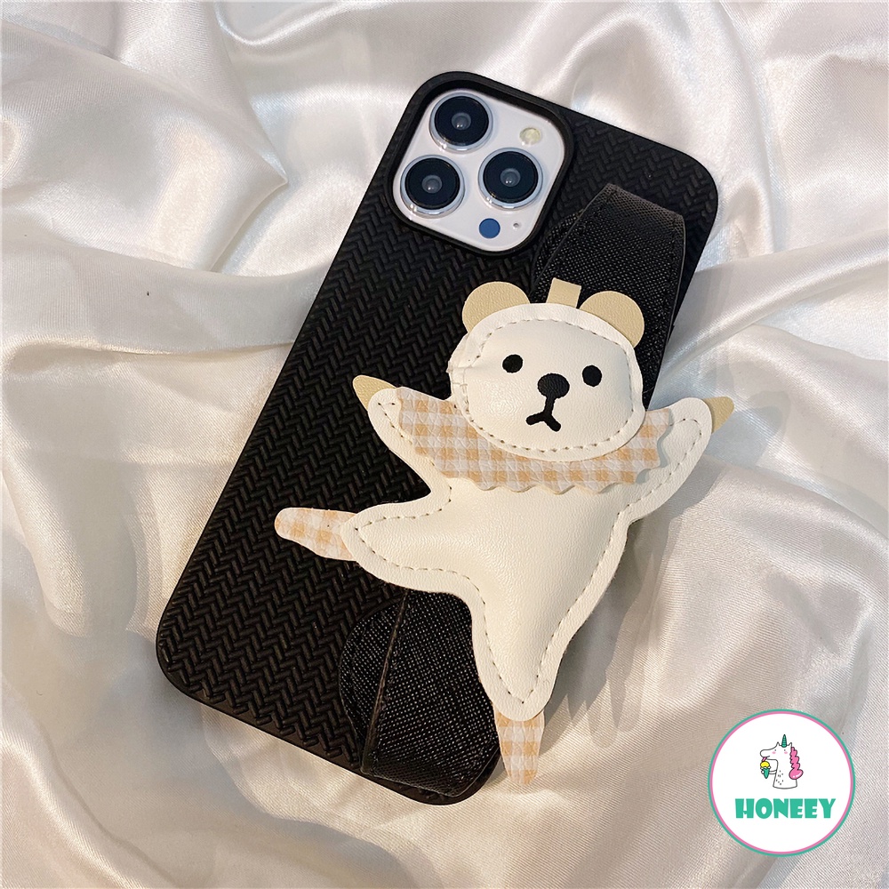 Lucu Kartun Dance Bear Wrist Strap Phone Case Kompatibel Untuk iPhone 14 Pro 13 12Pro Max Case iPhone 11 Pro Max 14plus Lembut TPU Cover