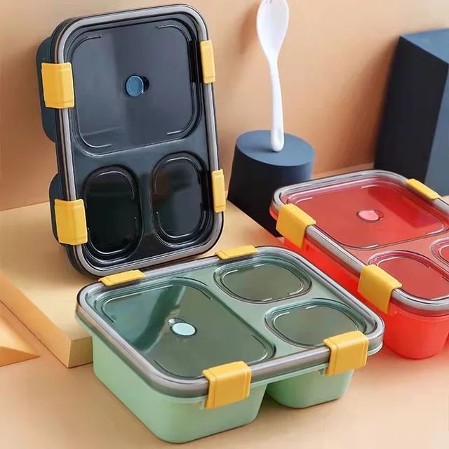 OS Lunch Box Tempat Kotak Ompreng Makan 3 Sekat BPA Free Tahan Panas Anti Tumpah Bocor Free Sendok