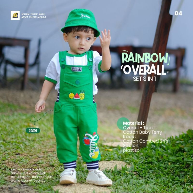 Setelan Anak Usia 6 Bulan Sampai 5 Tahun Rainbow Overall Set 3 in 1 HooflaKids Pakaian Baju Bayi Balita Cowok Cewek