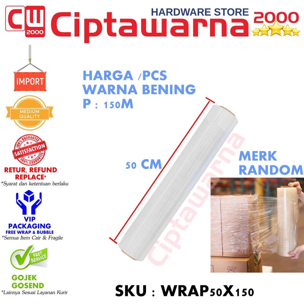 

Stretch Film 50cm X 150m Plastik Wrapping Packing Delko Wrap Bening