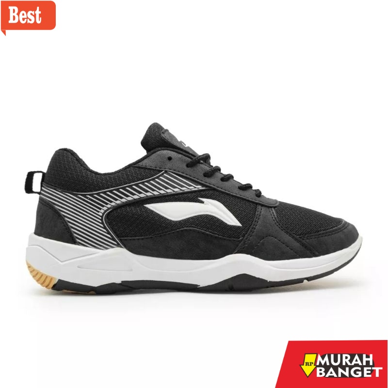 Sepatu bulu tangkis terbaru- Sepatu Sport Olahraga Pria Badminton Lining Hitam Putih 38 - 44