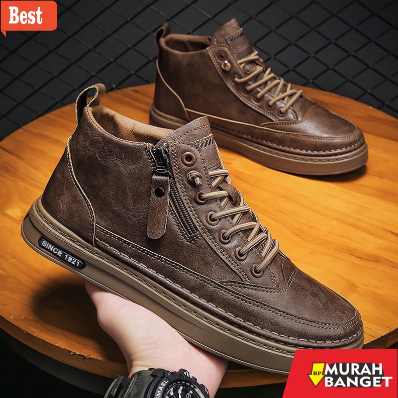 Boot pria terbaru- LEIPZIG - Sepatu Boot Pria Import Bahan Kulit 100% Original Warna Hitam / Cokelat