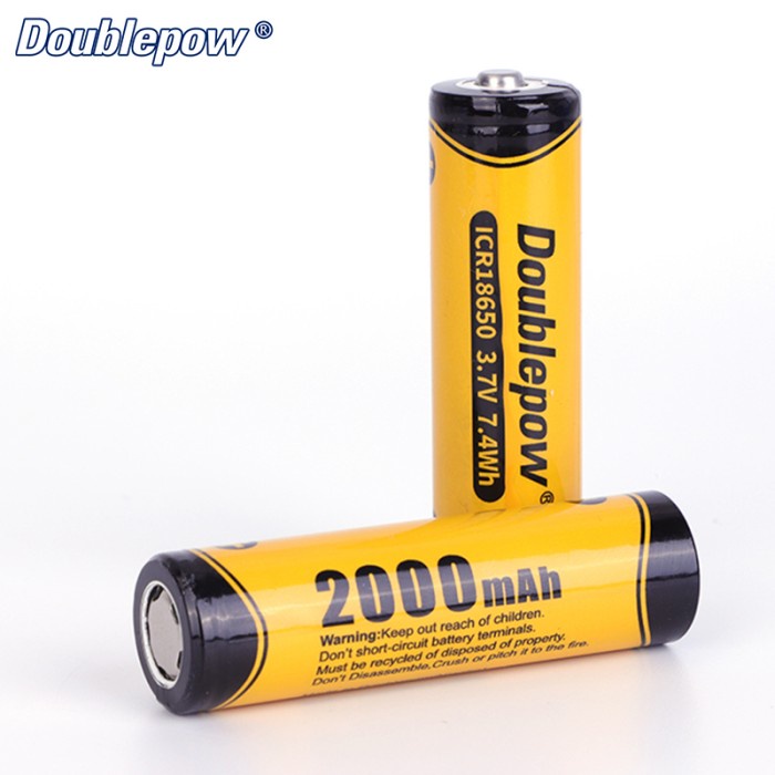 Doublepow Baterai Batre Rechargeable Li-ion Battery 18650 2000Mah 3.7V