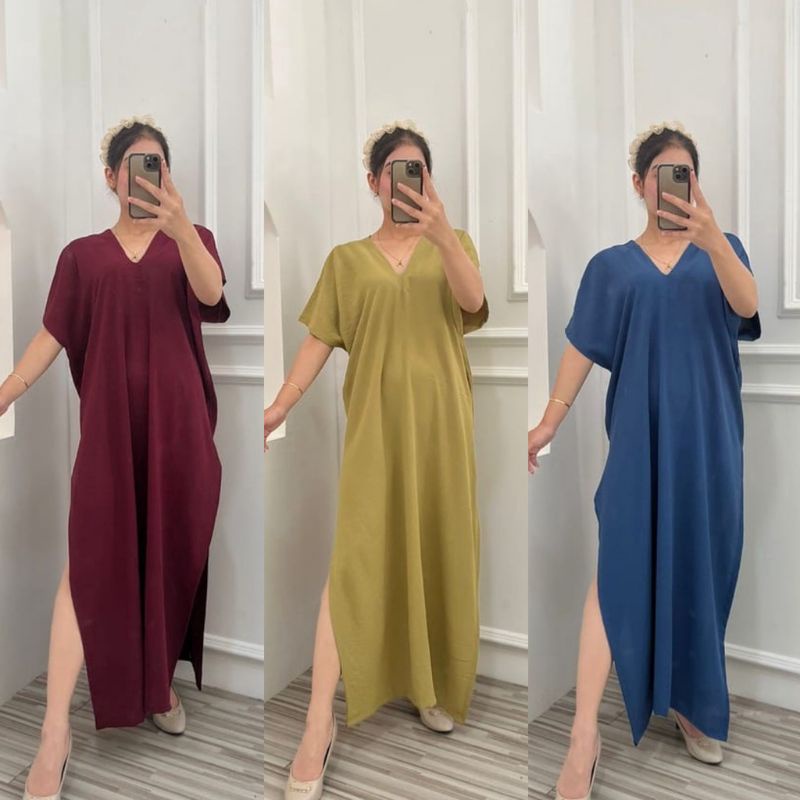 CASHA - ZPF DRESS MAXI SUSI / NAGITA LONG DRESS CRINCLE AIRFLOW / Kasual Long Dress V Neck Lengan Pe