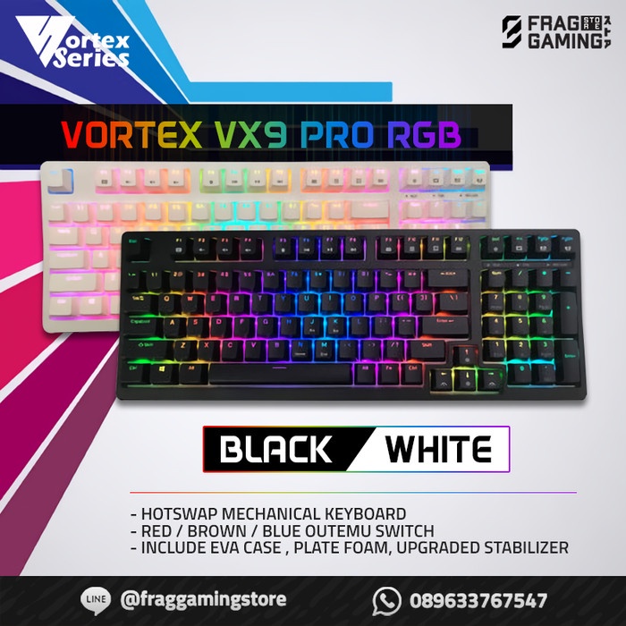 VortexSeries Vortex VX9 / VX-9 PRO Mechanical - Gaming Keyboard - Putih, Red switch