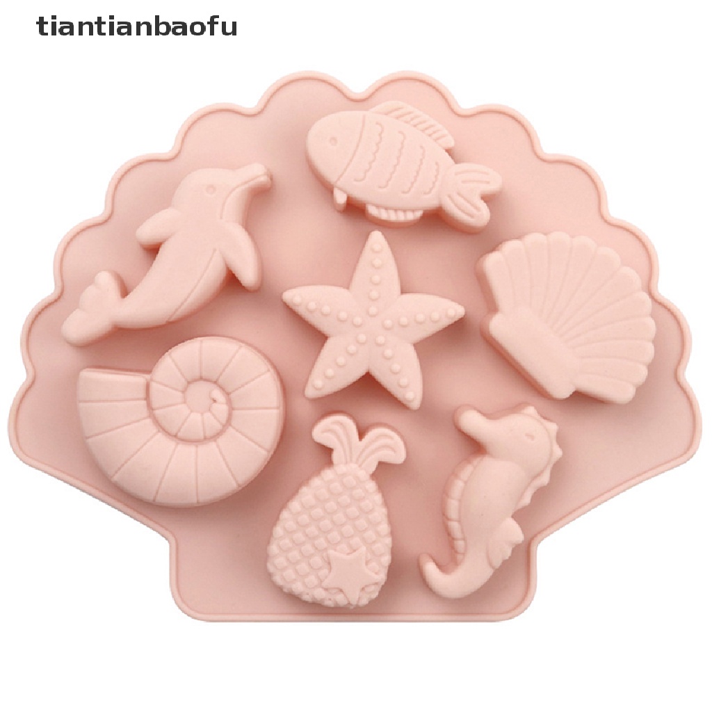 [tiantianbaofu] Sea Creatures Silicone Molder Fondant Baking Kue Coklat Resin DIY Cetakan Ikan Butik