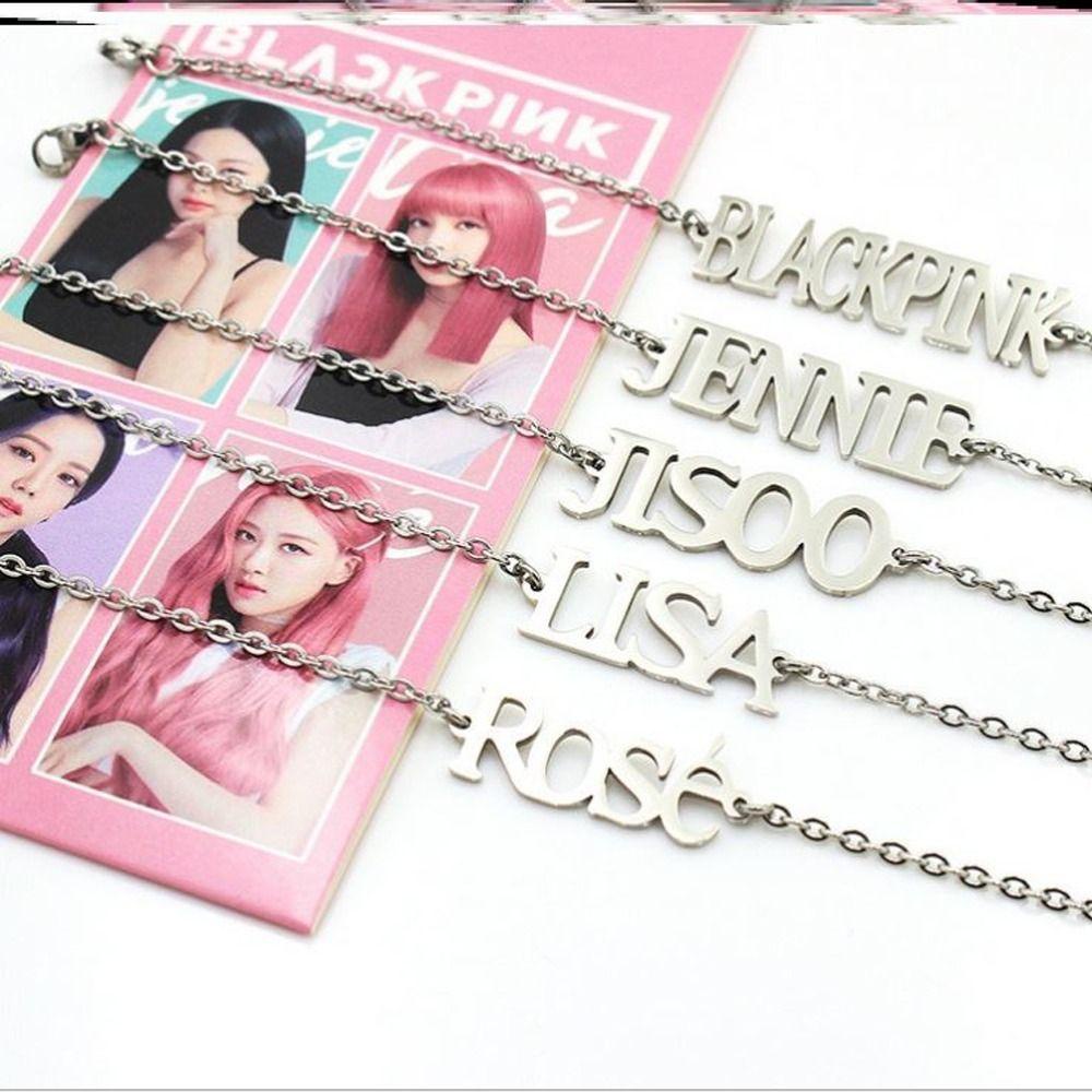 Mxbeauty Wanita Kalung Sweater Rantai Halus Sederhana Hip-hop Gadis Hadiah JISOO Huruf LISA Surat Blackpink Huruf ROSE Huruf Gadis Gelang Blackpink