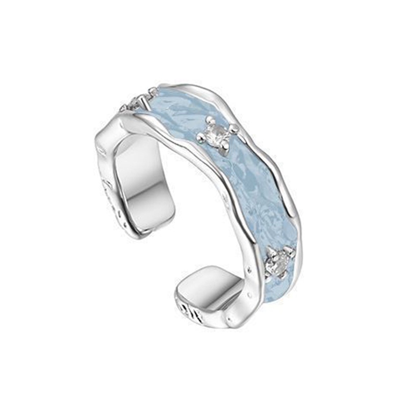 Korea Fashion Geometris Gelombang Enamel Glaze Rings Untuk Wanita Handmade Hias Zircon Open Ring